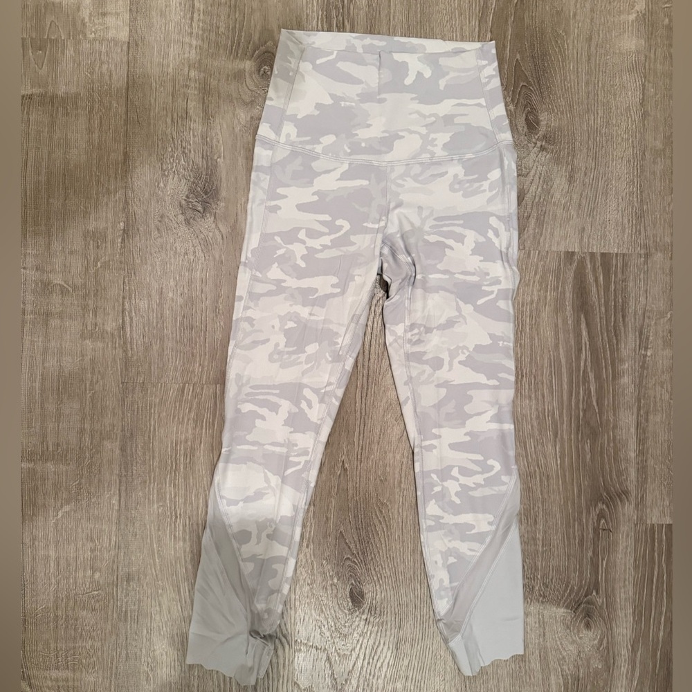 Lululemon White and Grey camo leggings with mesh design